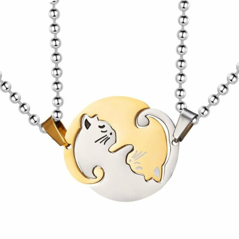 Yin Yang Cat Necklace - Gold-White Pair / Tribe of Pets Warehouse - Tribe of Pets
