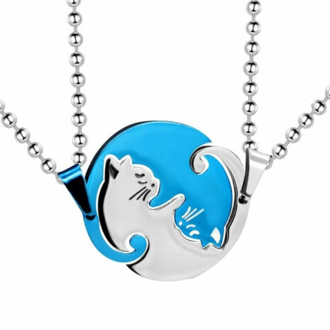 Yin Yang Cat Necklace - Blue-White Pair / Tribe of Pets Warehouse - Tribe of Pets